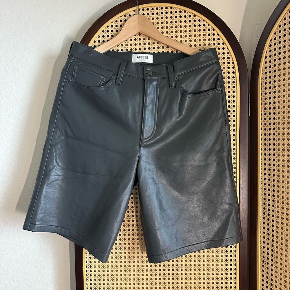 NWT Agolde Black Leather Jorts Low Rise Marker Sz 27